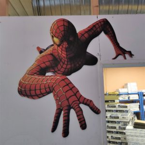 PLV découpé spiderman super-héro exemple support communication print